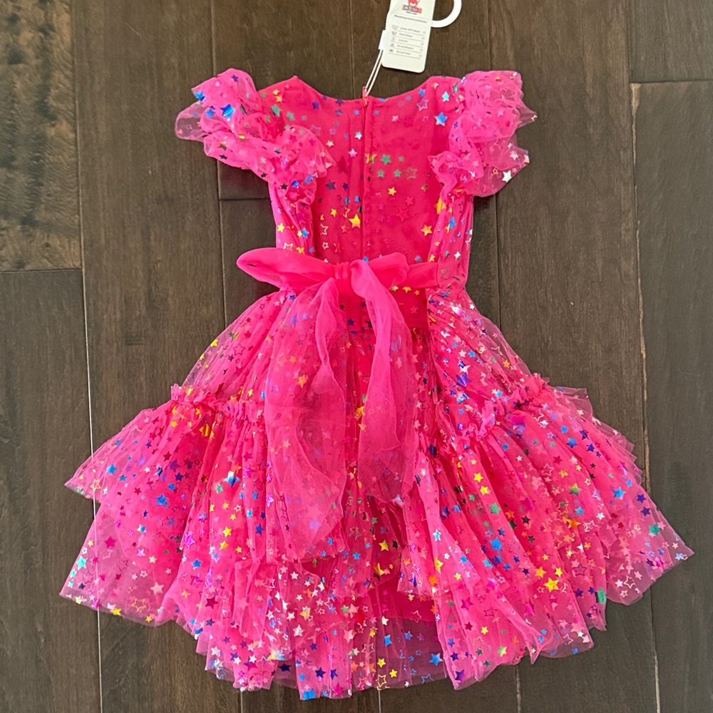 NWT Imekis Girls' Bright Pink Star Tulle Party Dress - Picture 7 of 12